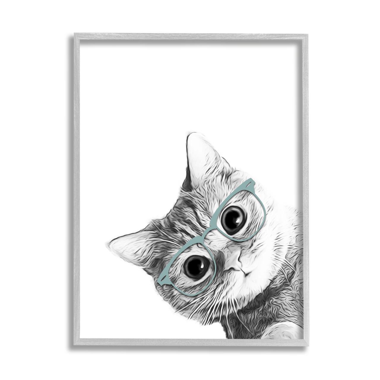 Stupell Industries Baby Kitten Peeking Glasses Portrait Framed Giclee Art